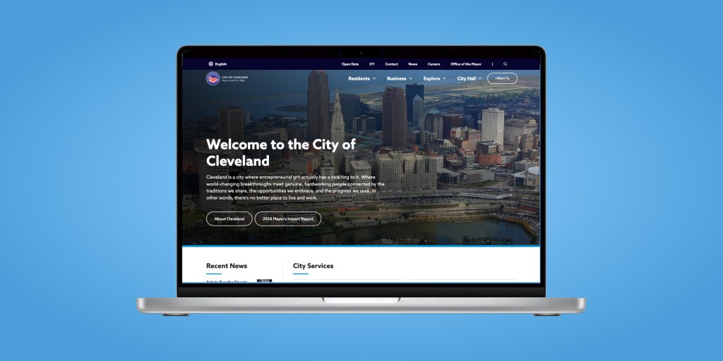 Updated homepage of the City of Cleveland on a MacBook Pro.