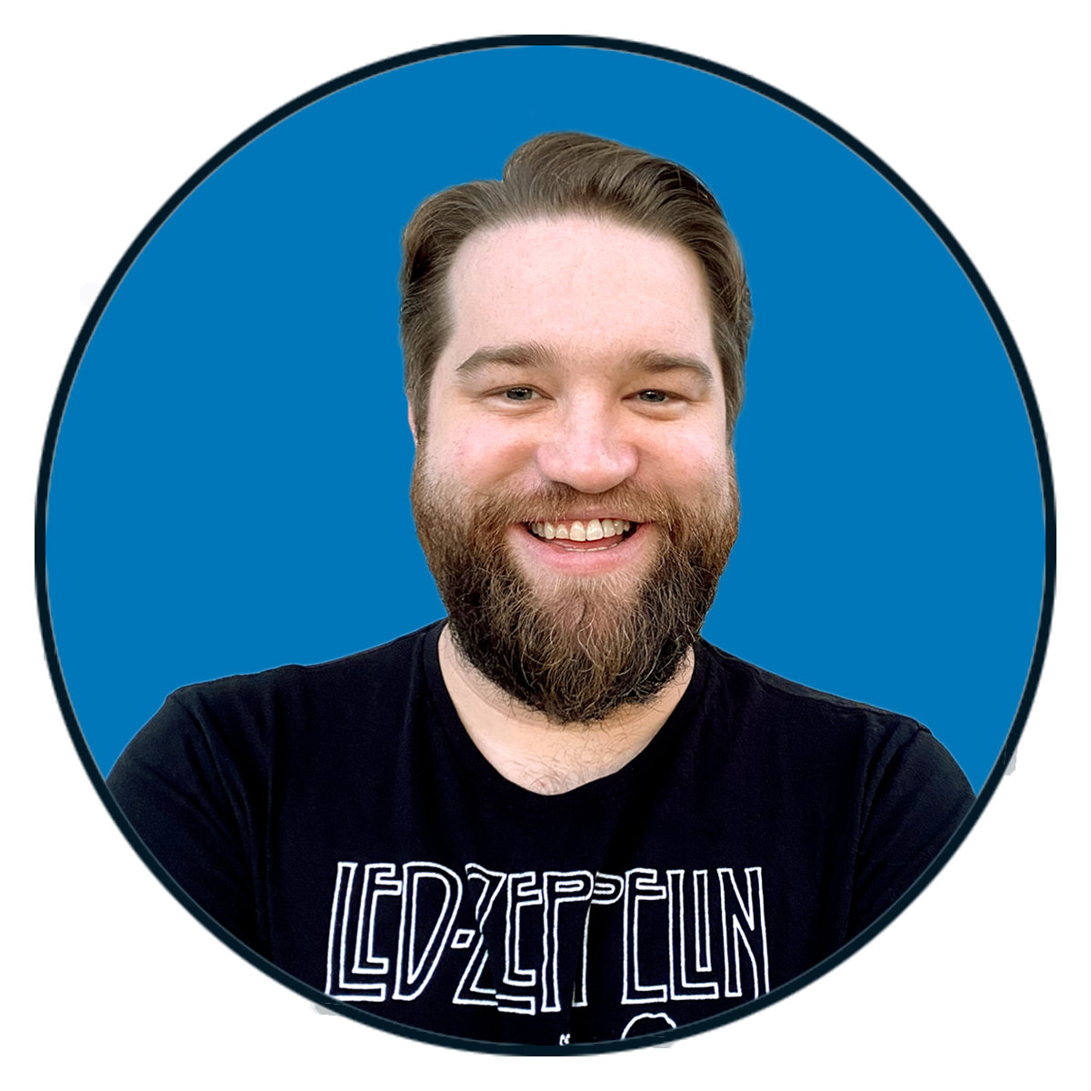 A portrait of David Coffield in a circle.